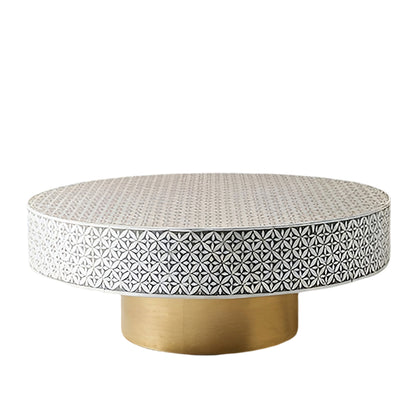 Premium Handmade Mother of Pearl Inlay Round Coffee Table with Gold Pedestal.