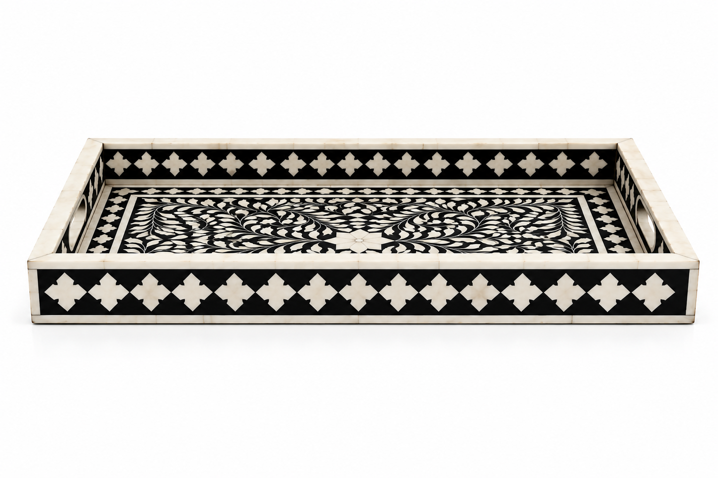 Handcrafted Bone Inlay Round Tray with Floral Pattern – Luxury Serving Tray
