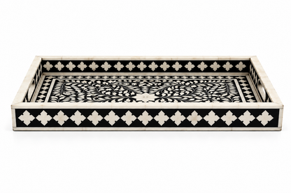 Handcrafted Bone Inlay Round Tray with Floral Pattern – Luxury Serving Tray