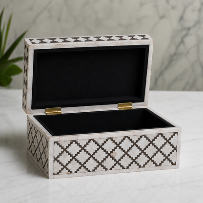 Luxury Handmade Mother of Pearl Inlay Jewelry Box | Geometric Pattern Keepsake Box.