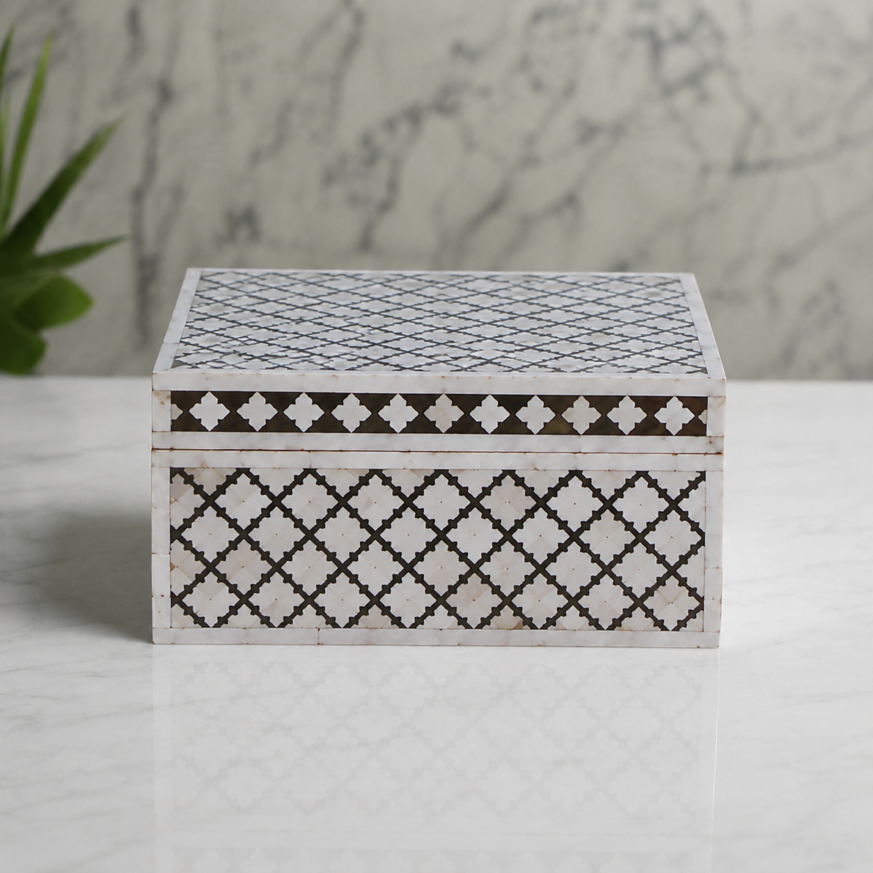 Luxury Handmade Mother of Pearl Inlay Jewelry Box | Geometric Pattern Keepsake Box.