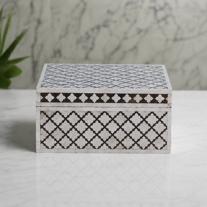 Luxury Handmade Mother of Pearl Inlay Jewelry Box | Geometric Pattern Keepsake Box.