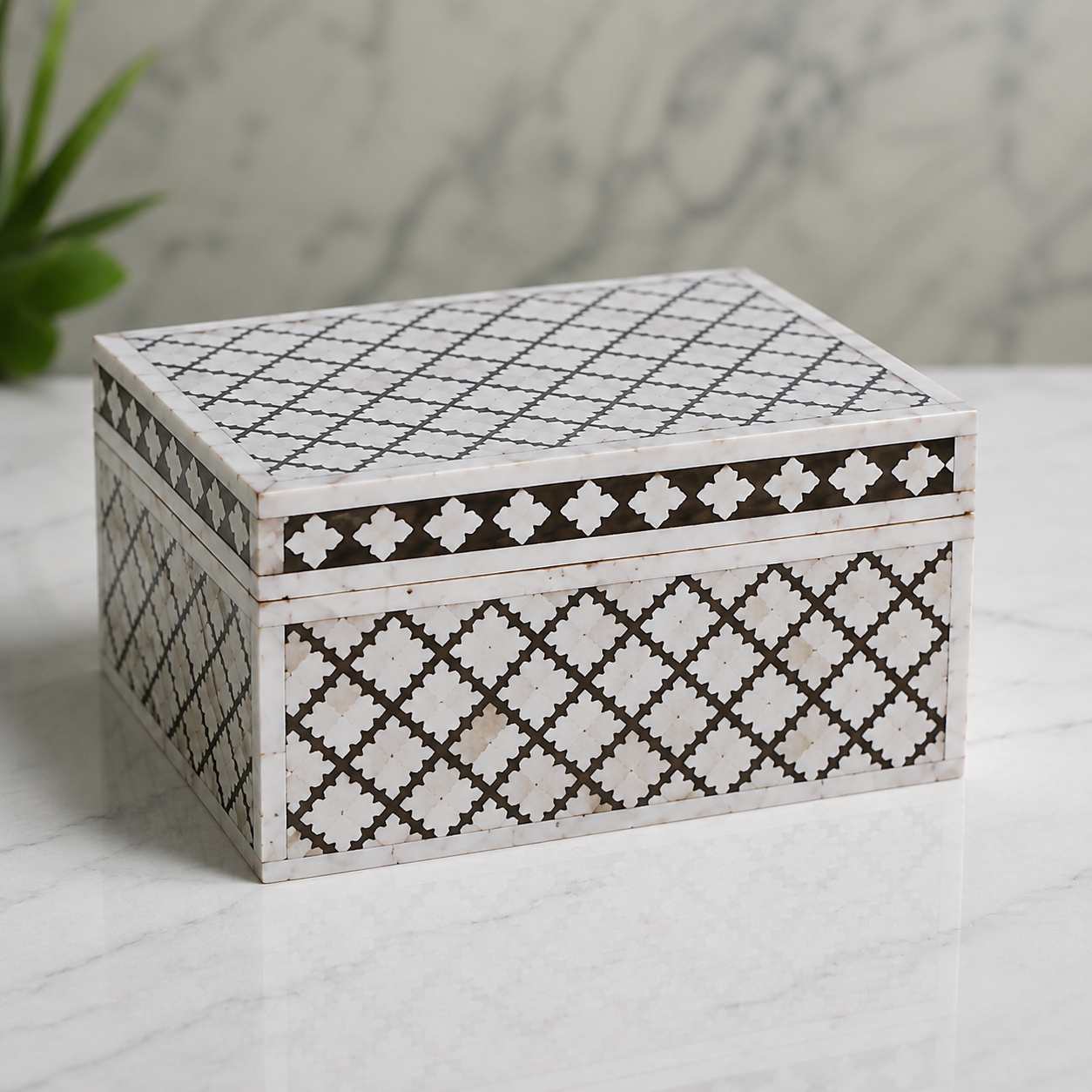 Luxury Handmade Mother of Pearl Inlay Jewelry Box | Geometric Pattern Keepsake Box.