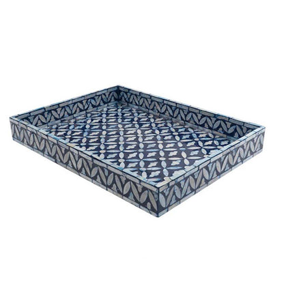 Decorative rectangular mother of pearl tray in blue and white