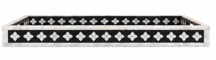 Luxury black mother of pearl serving tray with floral inlay design