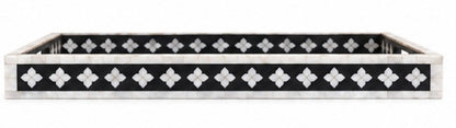 Luxury black mother of pearl serving tray with floral inlay design