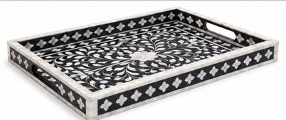 Handmade rectangular mother of pearl tray in black and white