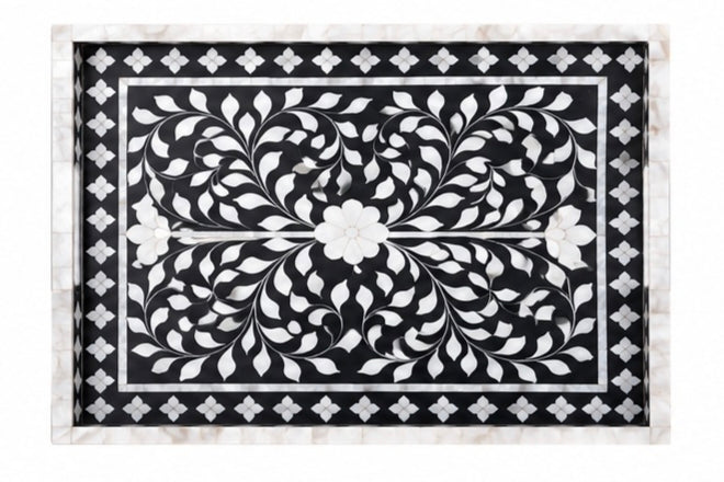 Decorative mother of pearl tray with botanical pattern