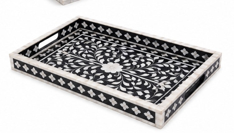 Artisan black inlay tray for coffee table decor