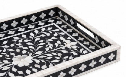 Floral mother of pearl rectangular tray for luxury interiors