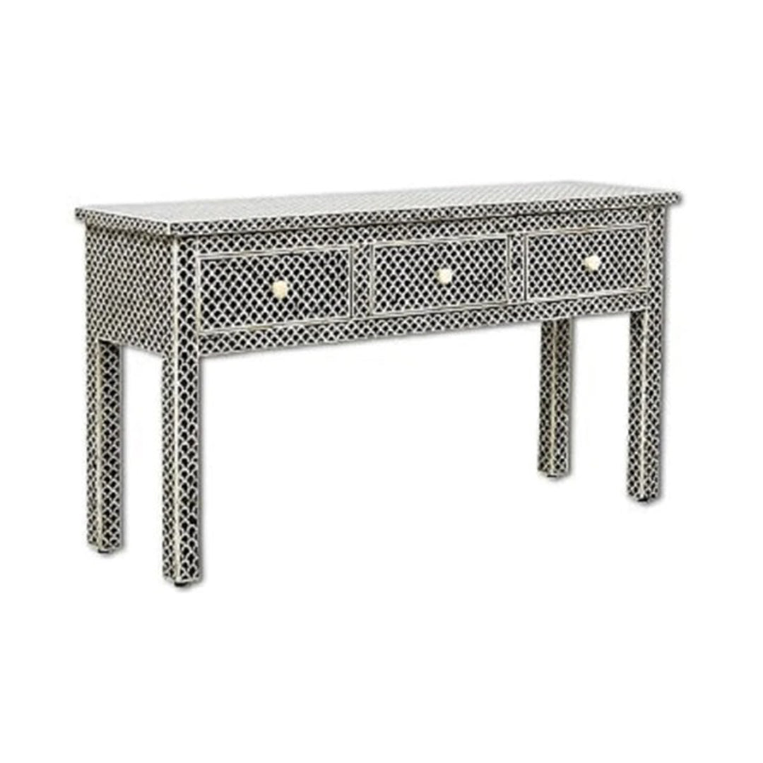 HANDMADE BLACK BONE INLAY CONSOLE TABLE IN FISH SCALE PATTERN FOR HOME AND OFFICE DECOR