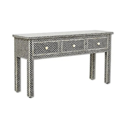 HANDMADE BLACK BONE INLAY CONSOLE TABLE IN FISH SCALE PATTERN FOR HOME AND OFFICE DECOR