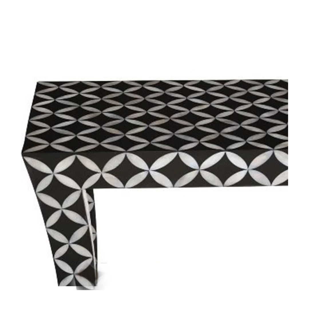 Handmade Mother of Pearl Black Geometric  Pattern Console Antique Vintage Table for Home and Living room
