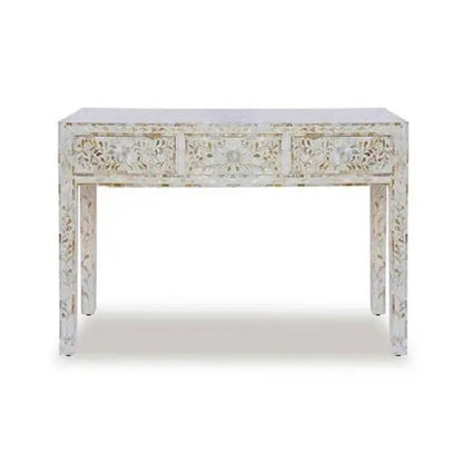 Handmade White mother of pearl vintage antique console table chest of drawer for home office