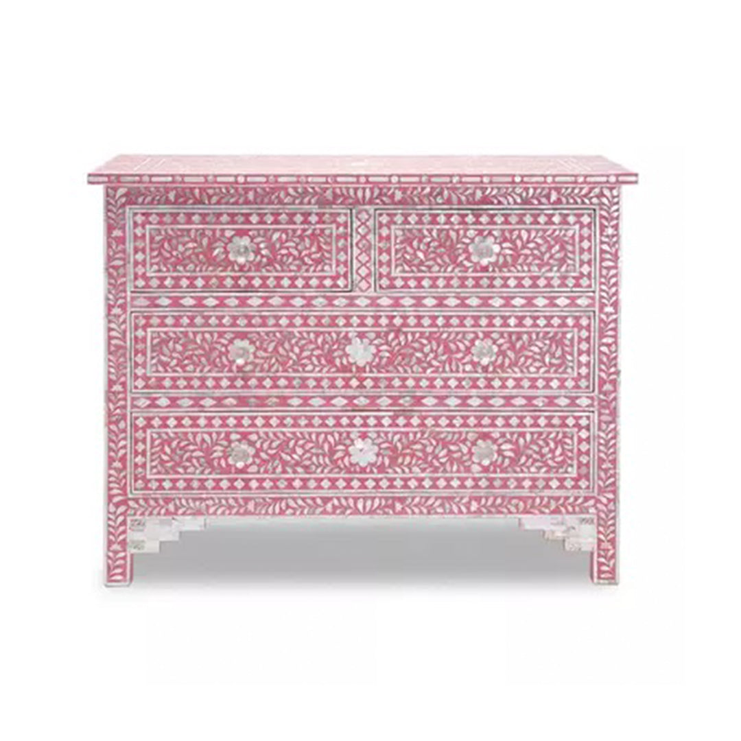 Handmade Pink Mother of Pearl Inlay Chest of 4 Drawers vintage interiors for home