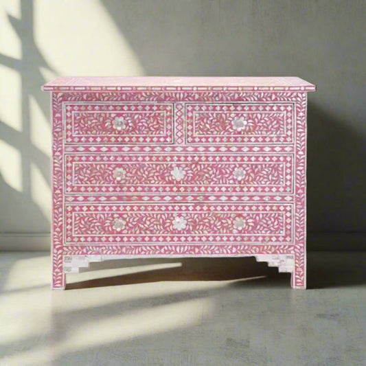 Handmade Pink Mother of Pearl Inlay Chest of 4 Drawers vintage interiors for home