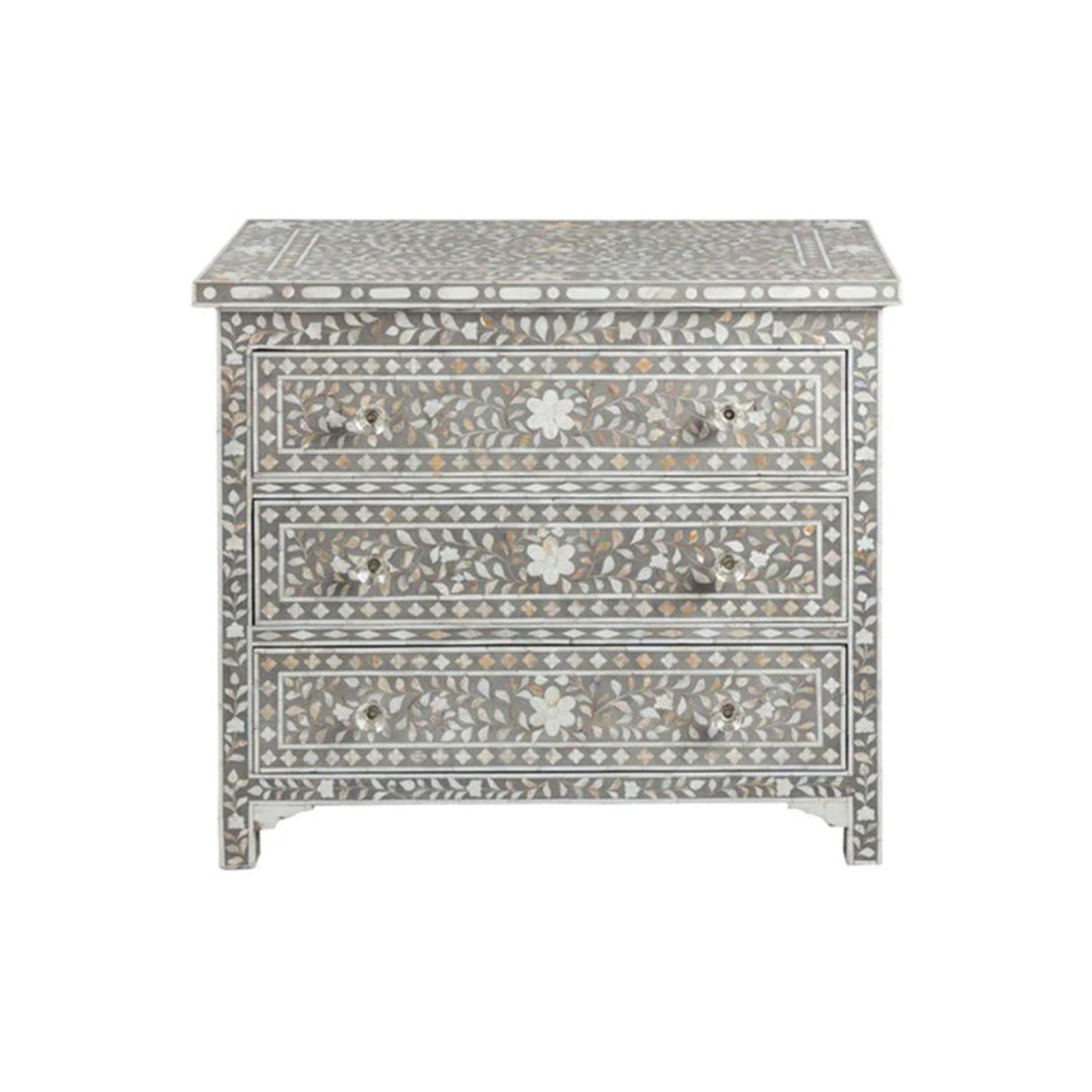 Mother of Pearl Inlay grey vintage antique chest of 3 drawers