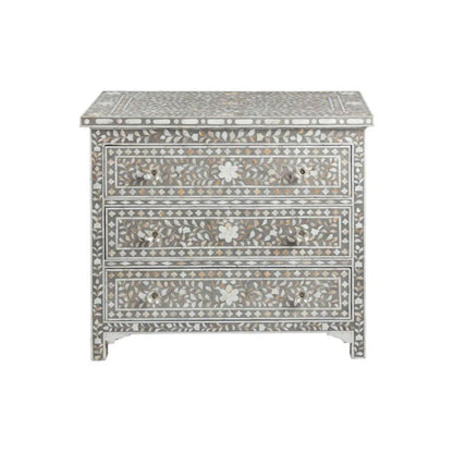 Mother of Pearl Inlay grey vintage antique chest of 3 drawers