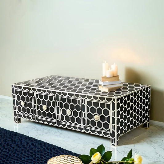 Bone Inlay Geometric Honeycomb Pattern Coffee Table