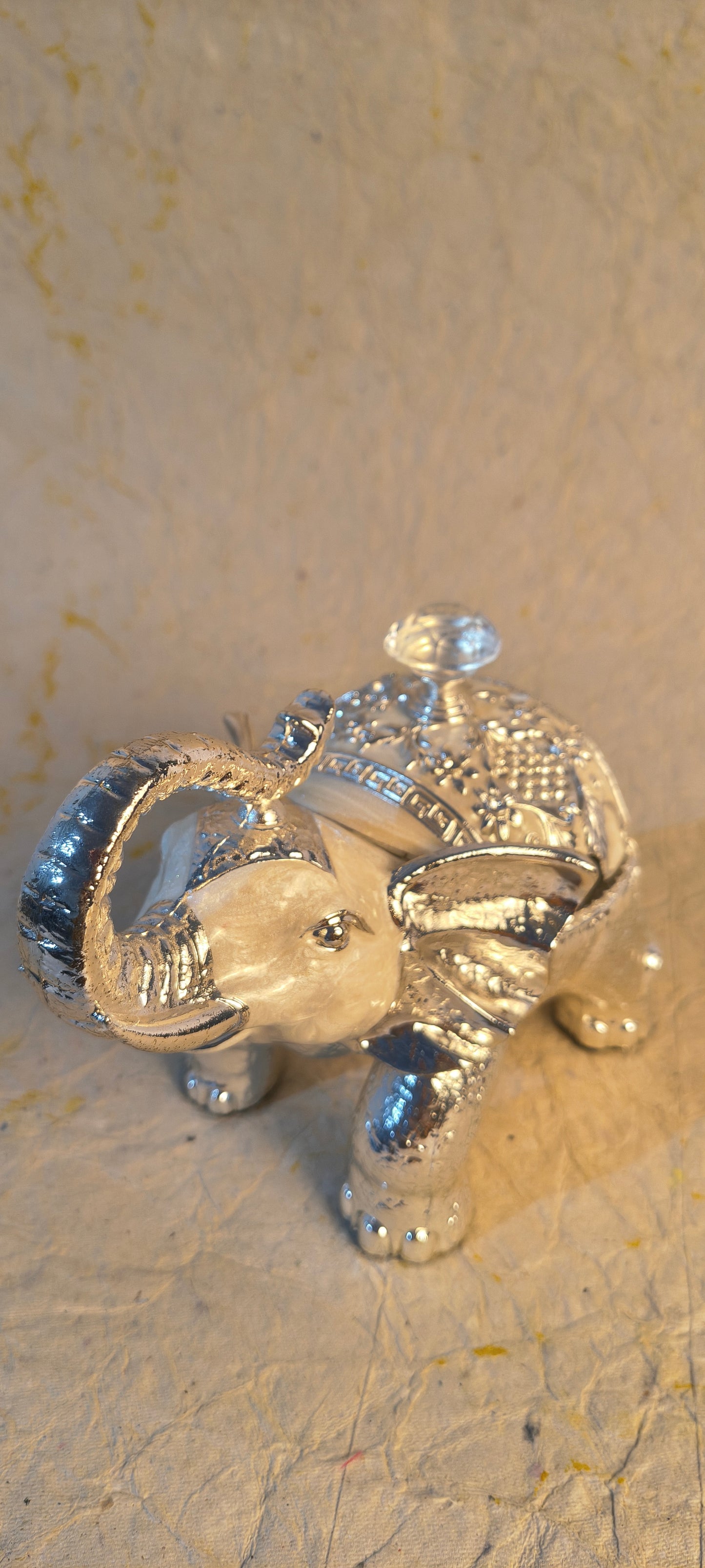 Premium Elephant Shaped Trinket Box with Pearl White Accents and Silver Finish