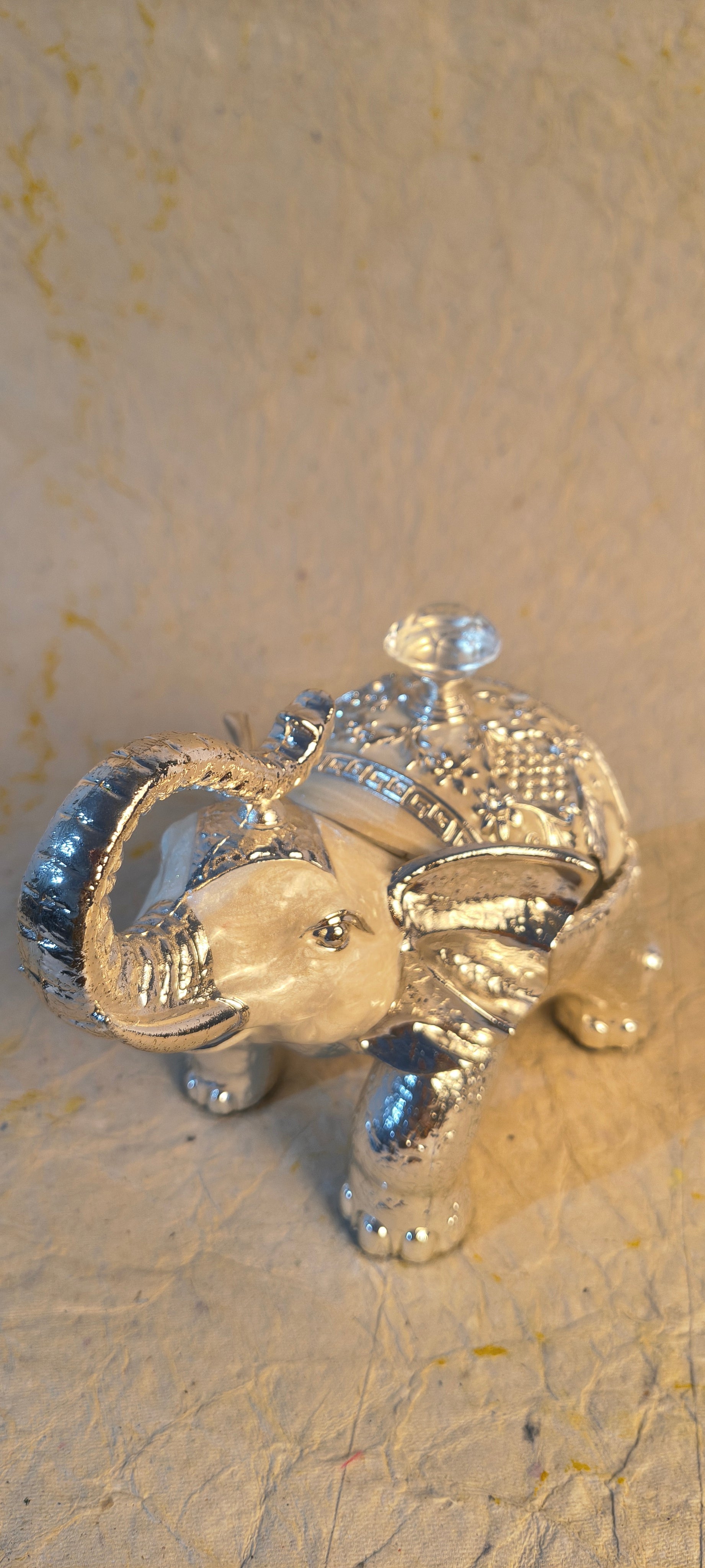 Premium Elephant Shaped Trinket Box with Pearl White Accents and Silver Finish