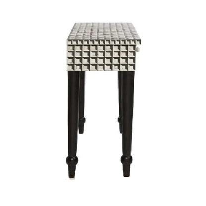 HANDMADE BLACK BONE INLAY CUBOID PATTERN CONSOLE TABLE