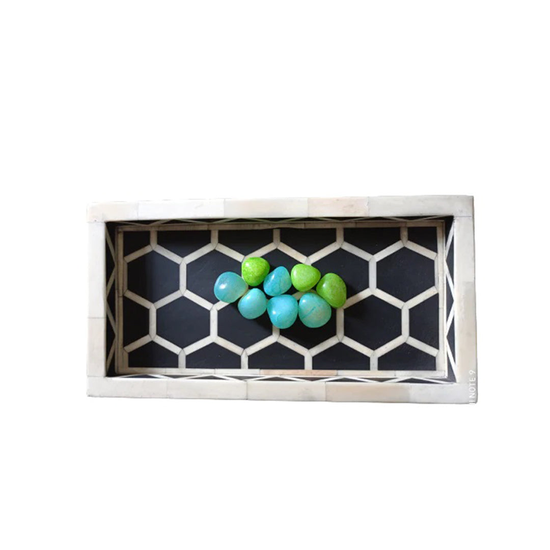 Handmade Customized Bone Inlay Honeycomb Pattern Serving Tray