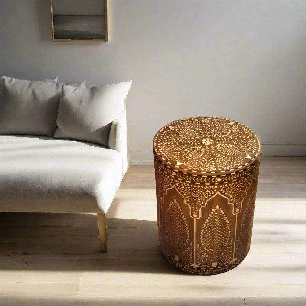 Bone Inlay Pattern Teak Wood Bone Inlay Pattern Stool – Bone Inlay Arts