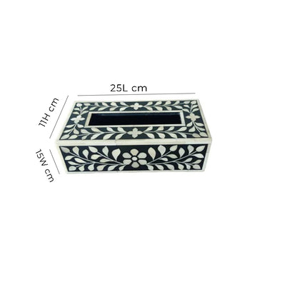Customisable black bone inlay tissue box with elegant floral inlay design for luxury home accessories.