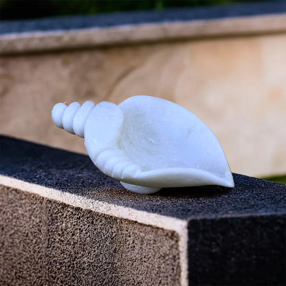 Handcrafted Marble Shankh-Shaped Bowl – Temple & Table Decor