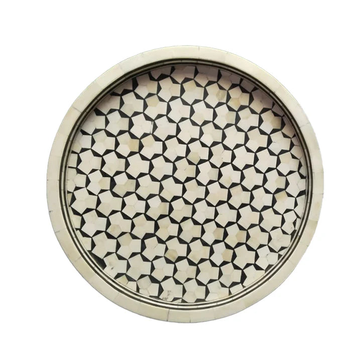 Handmade Bone Inlay Round Serving Tray Best For Home And Office