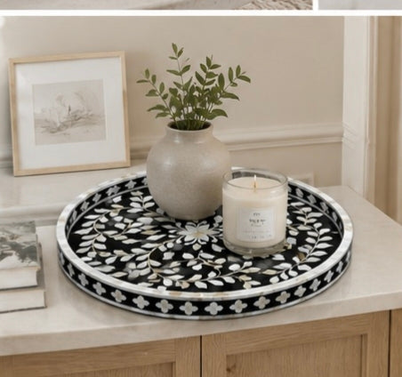 mother of pearl round serving tray
