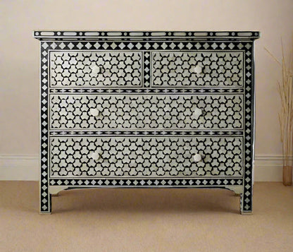 Beautifull Handmade Bone Inlay Chest of 4 drawers, Taruga Pattern