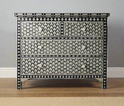 Beautifull Handmade Bone Inlay Chest of 4 drawers, Taruga Pattern