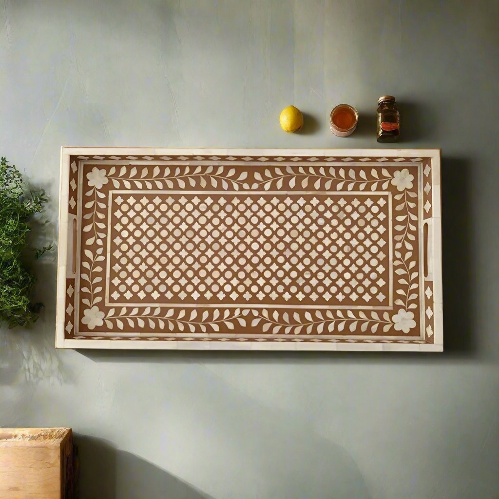Bone Inlay Tray in  Floral pattern Tray Design
