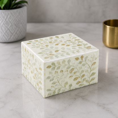 Bottom View of White Mother of Pearl Inlay Jewelry Box with Protective Feet
