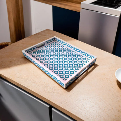 Decorative Blue Bone Inlay Tray with Eye Pattern – Handmade Ottoman Tray