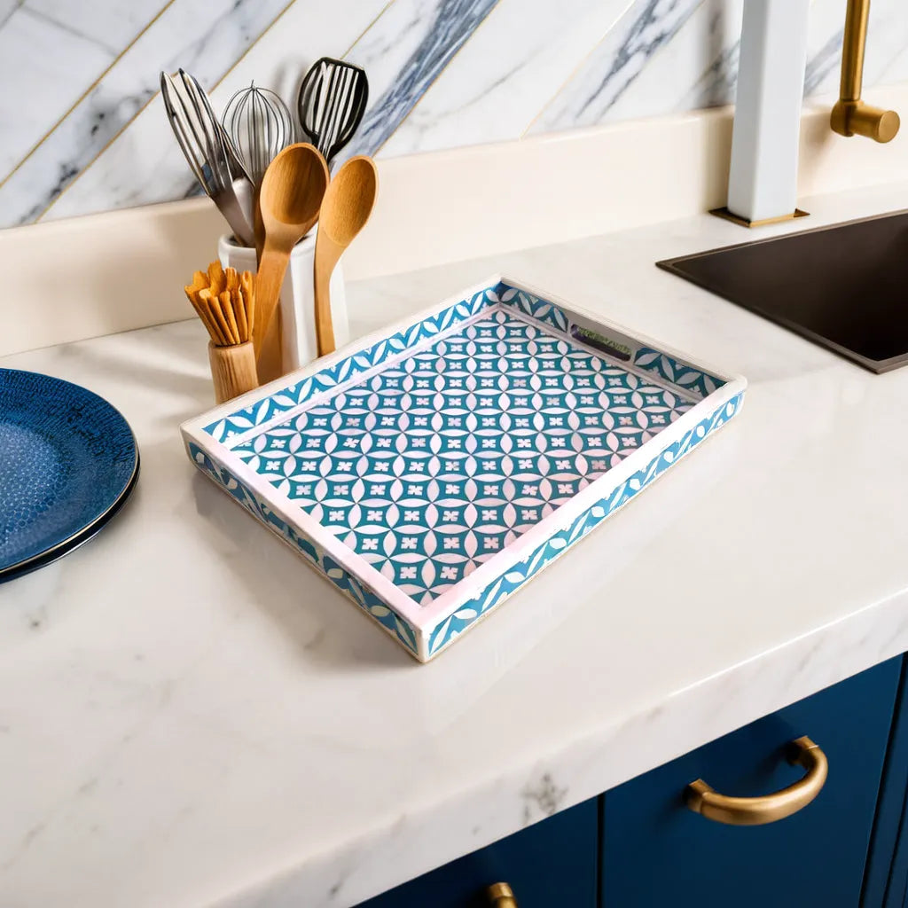 Bone Inlay Tray in eye pattern Tray Design - Blue