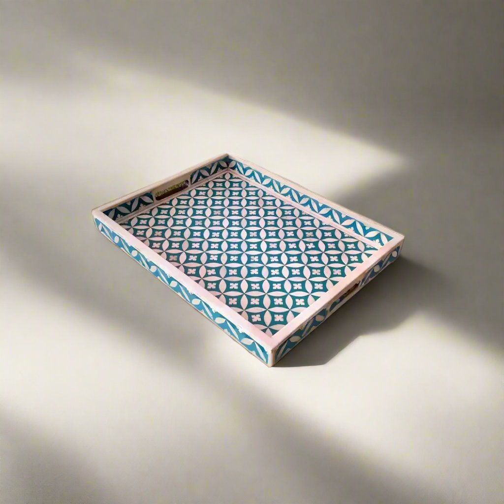 Bone Inlay Tray in eye pattern Tray Design - Blue