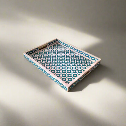 Decorative Blue Bone Inlay Tray with Eye Pattern – Handmade Ottoman Tray