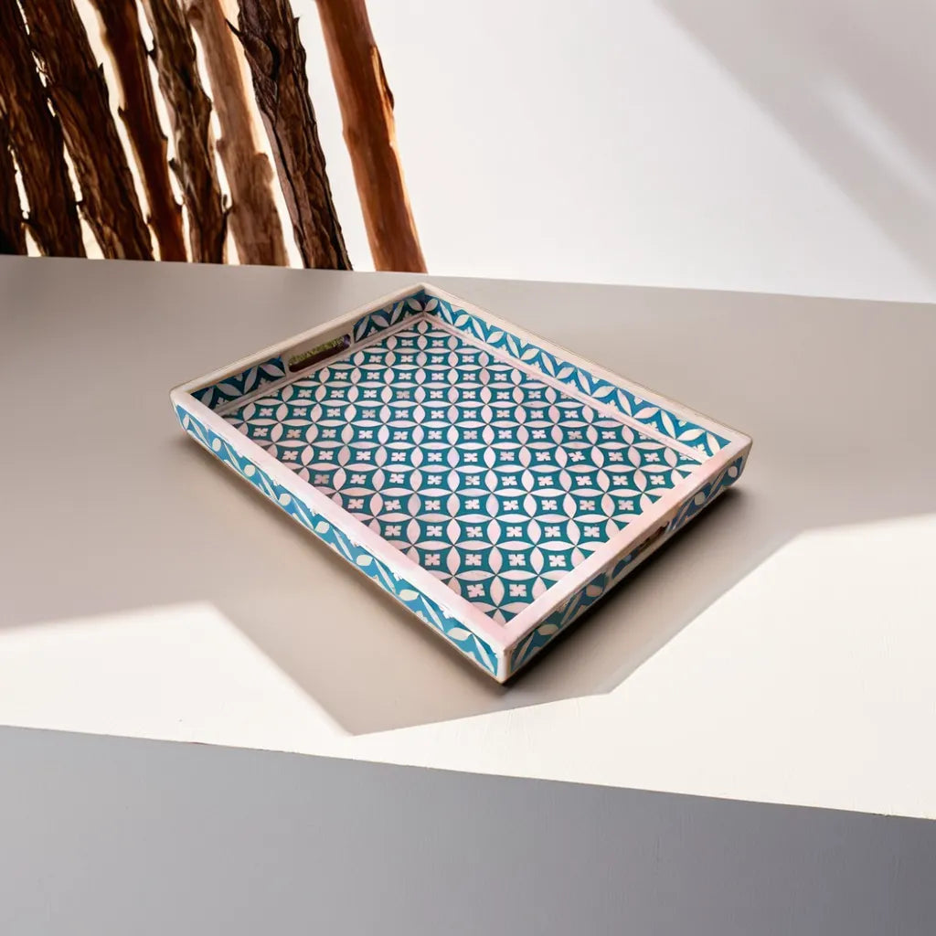 Bone Inlay Tray in eye pattern Tray Design - Blue