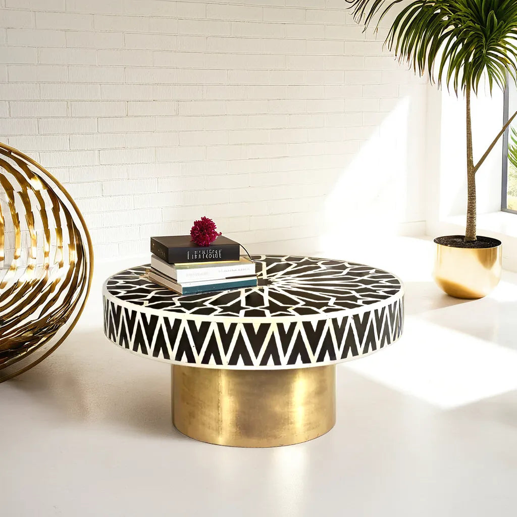 Geometric Moroccan Black Bone Inlay Coffee Table