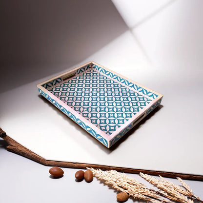 Decorative Blue Bone Inlay Tray with Eye Pattern – Handmade Ottoman Tray