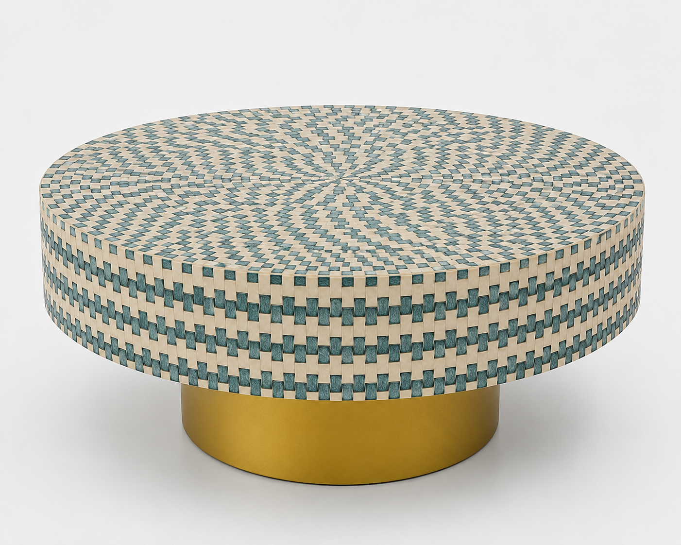 Premium Round Bone Inlay Coffee Table with Gold Pedestal for Luxury Interiors