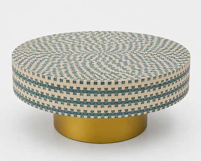 Premium Round Bone Inlay Coffee Table with Gold Pedestal for Luxury Interiors