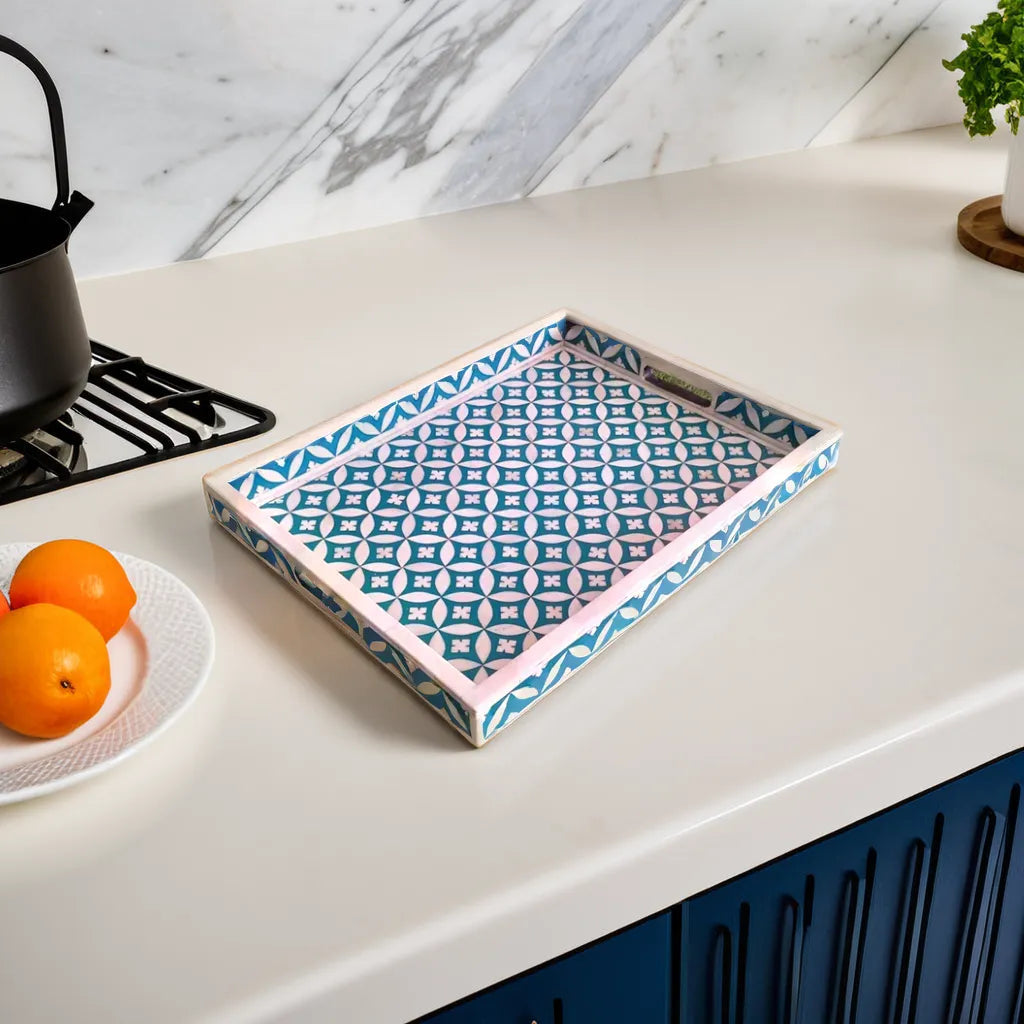 Bone Inlay Tray in eye pattern Tray Design - Blue