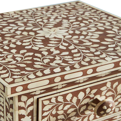 Bone Inlay Chest Of 6 Drawers Tall Boy In Floral Pattern Brown Color