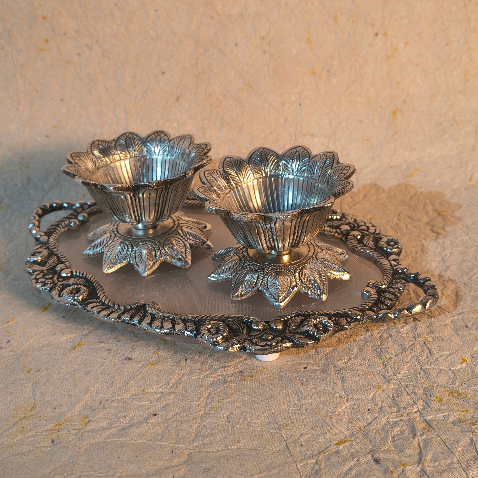 Handcrafted Lotus Diya Holders with Floral Tray for Home Temple Decor

Alt Text 5 