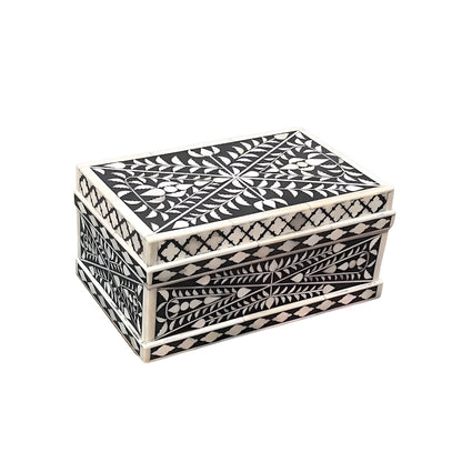 Beautiful Handmade Customized Bone Inlay Floral Pattern Black Jewelry Box