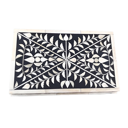 Beautiful Handmade Customized Bone Inlay Floral Pattern Black Jewelry Box